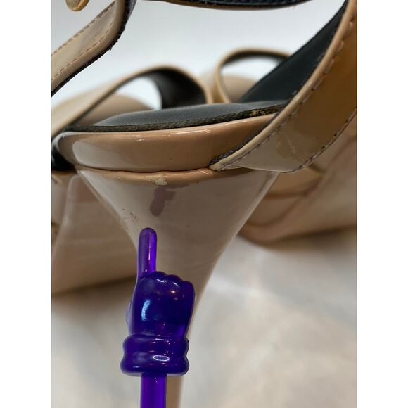 SAINT LAURENT Paris Women's Patent Nude Platform Stiletto Ankle-Strap Heels SZ37 - Picture 6 of 13